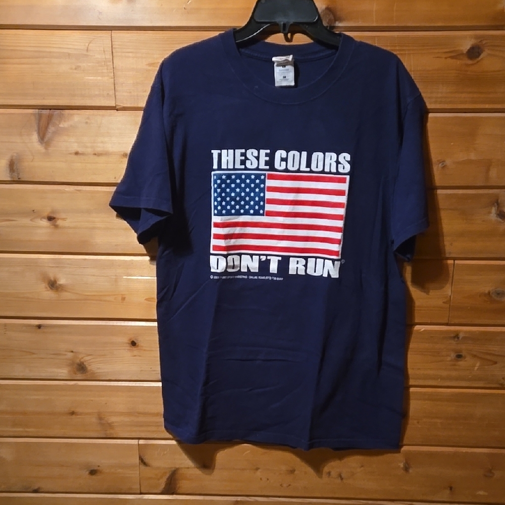 Blue Short Sleeve Tee with American Flag Graphic and Bold Slogan